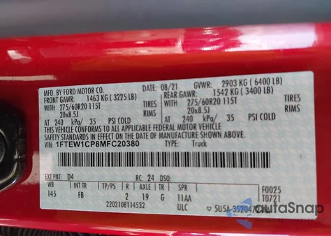 2021 Ford F-150 Xlt z USA, uszkodzony, nr VIN 1FTEW1CP8MFC20380